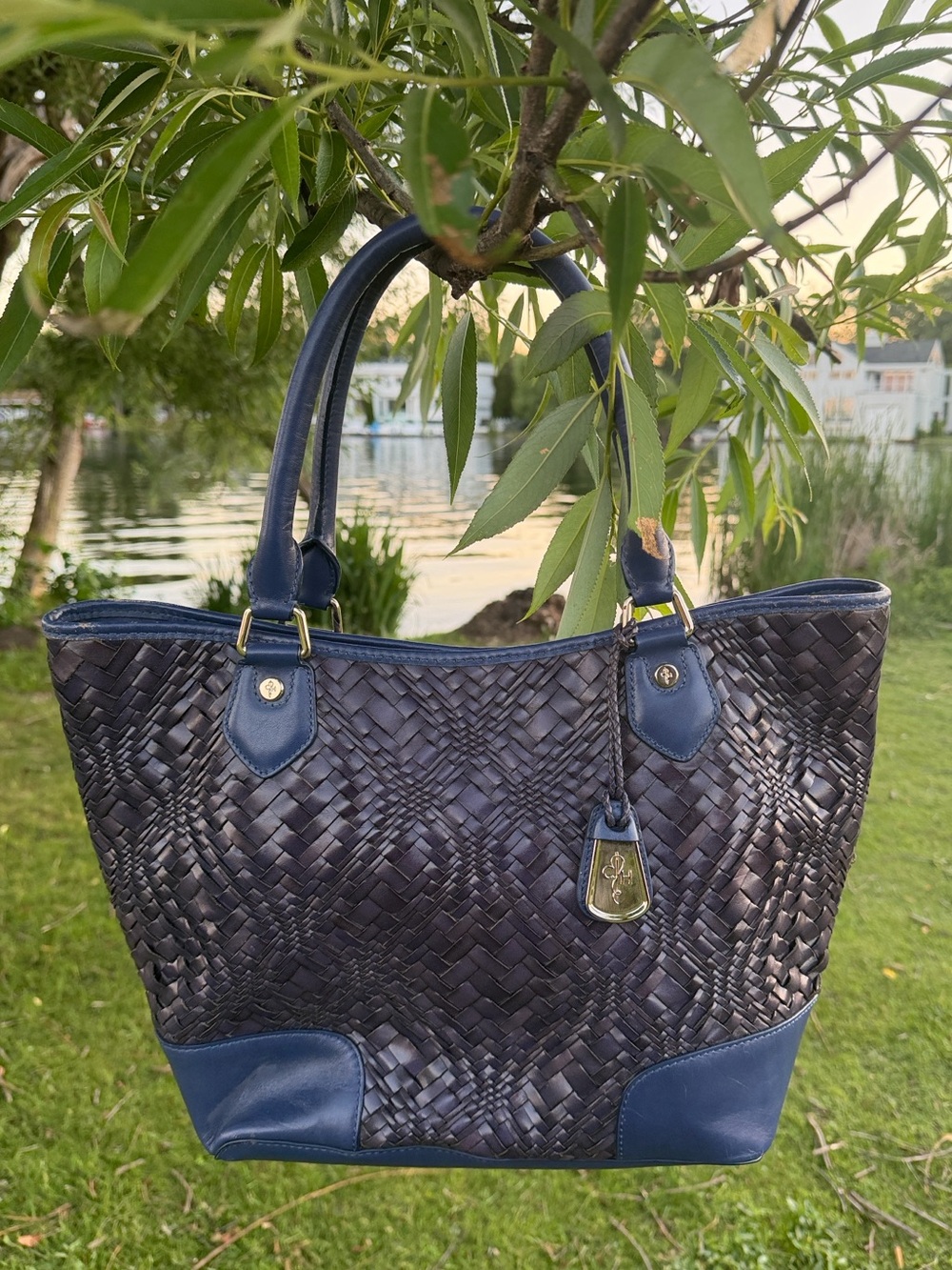Cole Haan Large Jitney Serena Tote in Purple woven leather